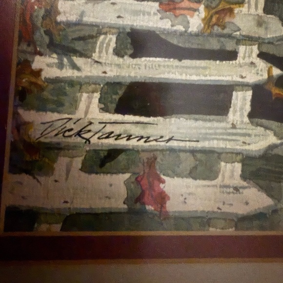 Vintage Dick Tanner Signed Watercolor – White Fence Autumn Leaves Framed 10x12 - Picture 4 of 8